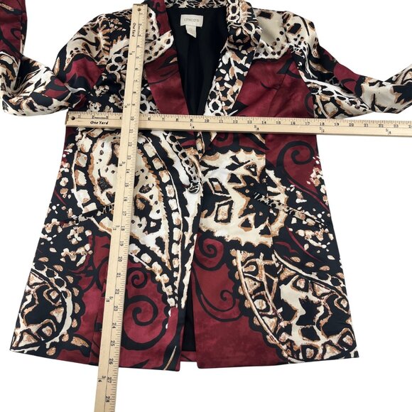 Chicos Women's Blazer Jacket Size 0 Small Burgandy Black Multicolor Paisely - Picture 3 of 6